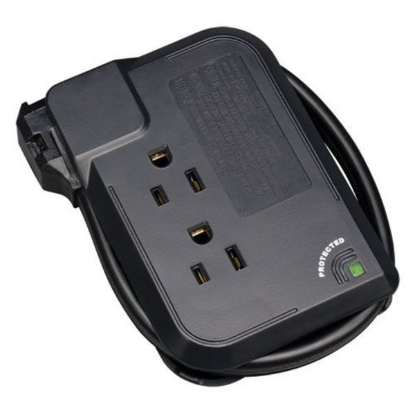 Surge Protector Strip, 3 Outlet, Black