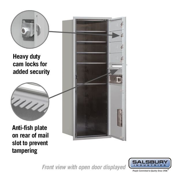 Horizontal Mailbox, Aluminum, Powder Coated, 5 Doors, Recessed, USPS