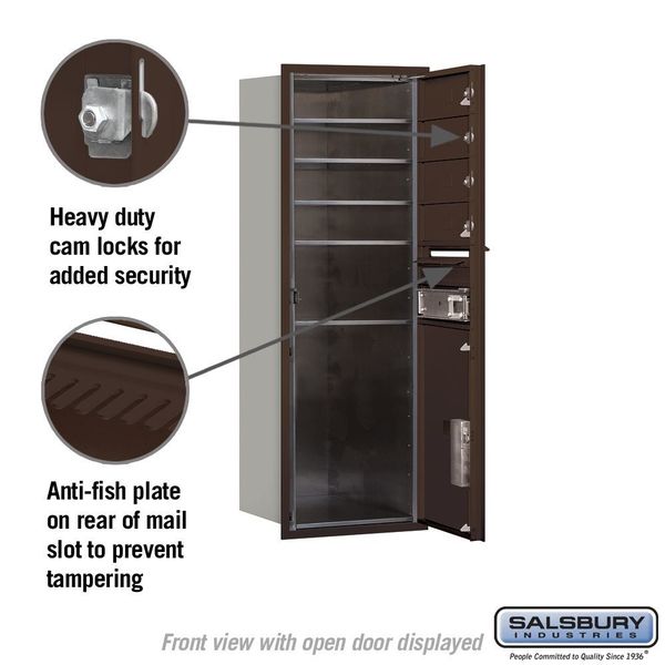 Horizontal Mailbox, Bronze, Powder Coated, 5 Doors, Recessed, USPS