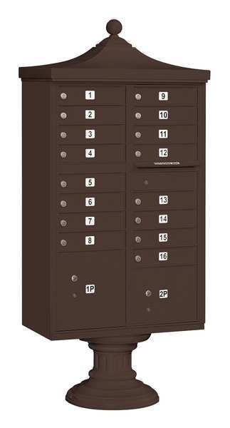 Regency Cluster Box Unit, Bronze, Powder Coated, 16 Doors, Pedestal, USPS Access