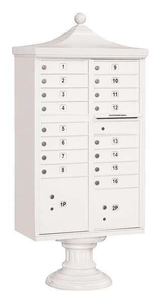 Regency Cluster Box Unit, White, Powder Coated, 16 Doors, Pedestal, USPS Access