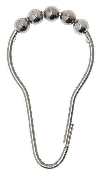 Shower Curtain Hooks with Roller Balls, Stainless Steel with Brass Rollers, 1-1/16