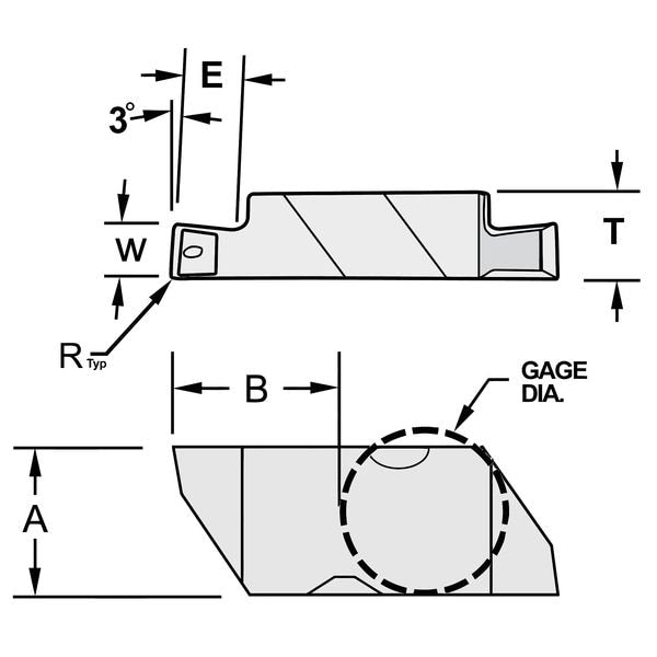 Parting and Grooving Insert, Top Notch, 0.0050 in, Carbide