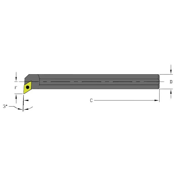 Indexable Boring Bar, S06K SDUCL2, 5 in L, High Speed Steel, 55 Degrees  Diamond Insert Shape