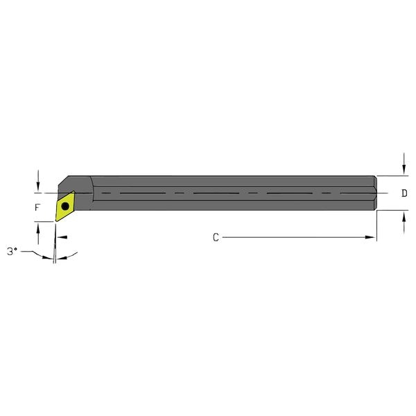 Indexable Boring Bar, A16R SDUPR3, 8 in L, High Speed Steel, 55 Degrees  Diamond Insert Shape