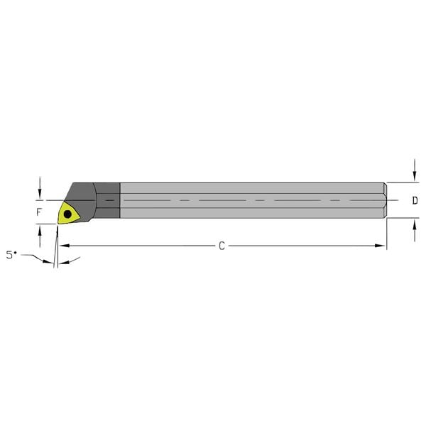 Indexable Boring Bar, E08R SWLCL2, 8 in L, Carbide, Trigon Insert Shape