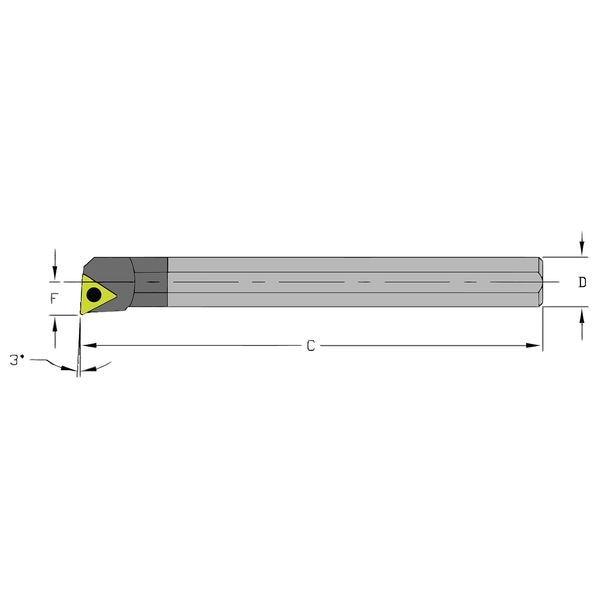 Indexable Boring Bar, C08R STUCL2, 8 in L, Carbide, Triangle Insert Shape