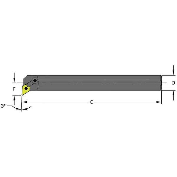 Indexable Boring Bar, A24U MDUNL4, 14 in L, High Speed Steel, 55 Degrees  Diamond Insert Shape