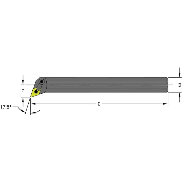 Indexable Boring Bar, S24U MDQNL4, 14 in L, High Speed Steel, 55 Degrees  Diamond Insert Shape