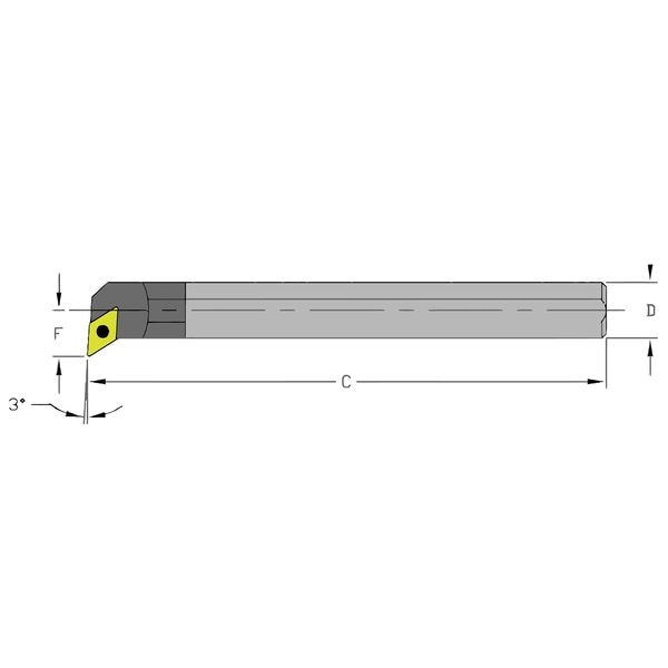 Indexable Boring Bar, E16T SDUCL3, 12 in L, Carbide, 55 Degrees  Diamond Insert Shape