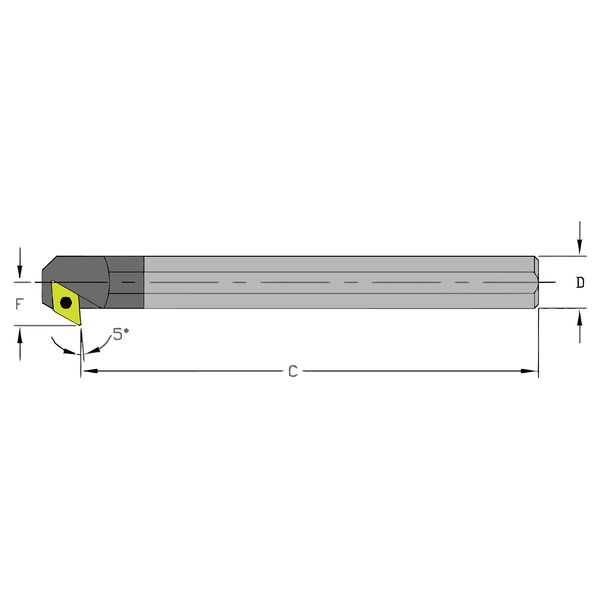 Indexable Boring Bar, E10S SDXCR2, 10 in L, Carbide, 55 Degrees  Diamond Insert Shape