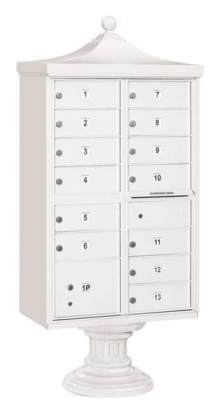 Regency Cluster Box Unit, White, Powder Coated, 13 Doors, Pedestal, USPS Access