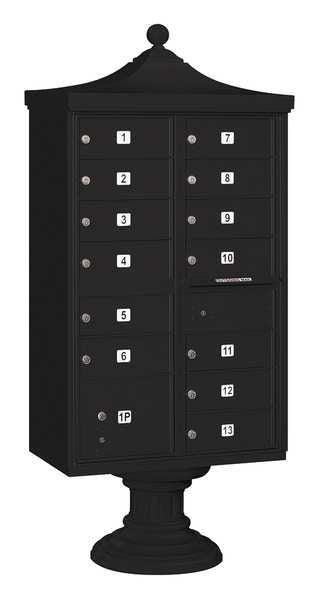 Regency Cluster Box Unit, Black, Powder Coated, 13 Doors, Pedestal, USPS Access