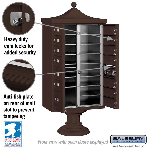 Regency Cluster Box Unit, Bronze, Powder Coated, 13 Doors, Pedestal, USPS Access