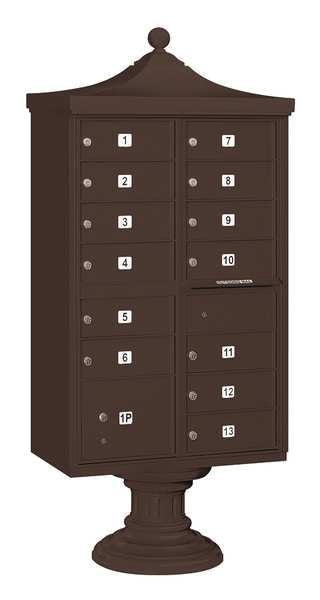 Regency Cluster Box Unit, Bronze, Powder Coated, 13 Doors, Pedestal, USPS Access