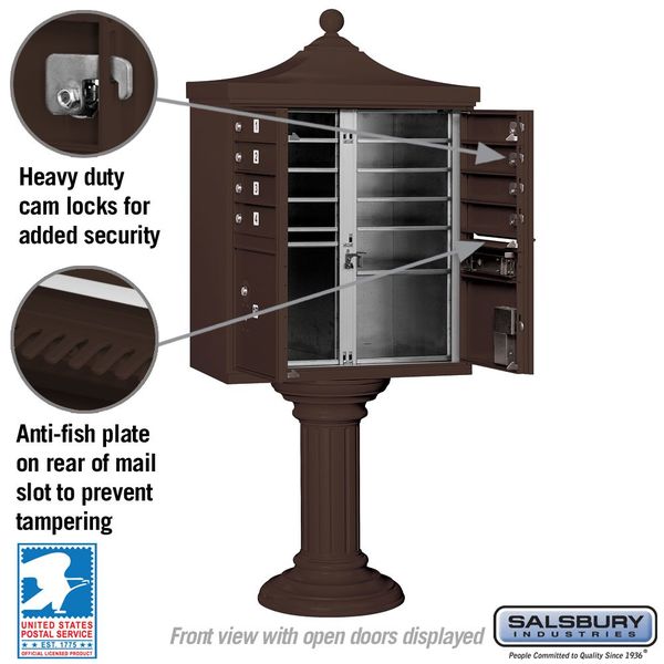 Regency Cluster Box Unit, Bronze, Powder Coated, 8 Doors, Pedestal, USPS Access