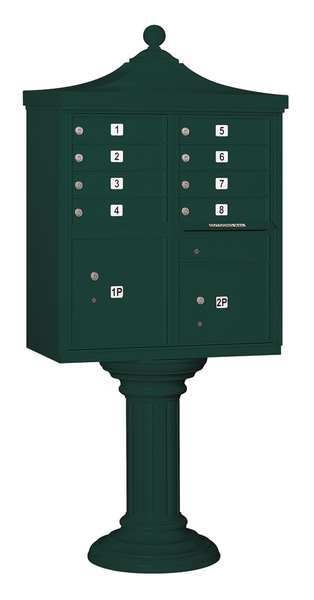 Regency Cluster Box Unit, Green, Powder Coated, 8 Doors, Pedestal, USPS Access