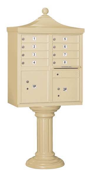 Regency Cluster Box Unit, Sandstone, Powder Coated, 8 Doors, Pedestal, USPS Access