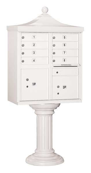 Regency Cluster Box Unit, White, Powder Coated, 8 Doors, Pedestal, USPS Access