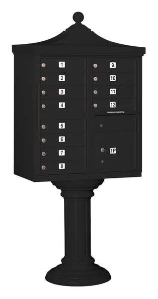 Regency Cluster Box Unit, Black, Powder Coated, 12 Doors, Pedestal, USPS Access