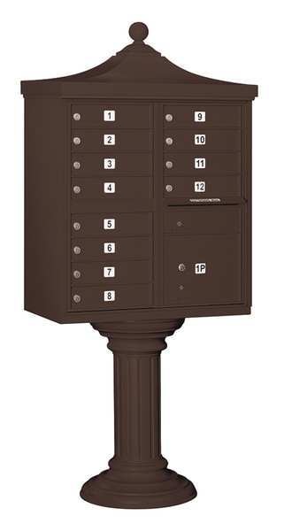 Regency Cluster Box Unit, Bronze, Powder Coated, 12 Doors, Pedestal, USPS Access