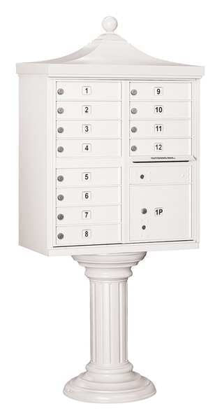 Regency Cluster Box Unit, White, Powder Coated, 12 Doors, Pedestal, USPS Access