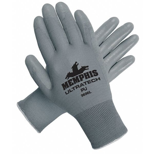 Polyurethane Coated Gloves, Palm Coverage, Gray, XL, PR