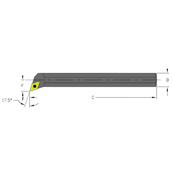 Indexable Boring Bar, S08M SDQCR2, 6 in L, High Speed Steel, 55 Degrees  Diamond Insert Shape