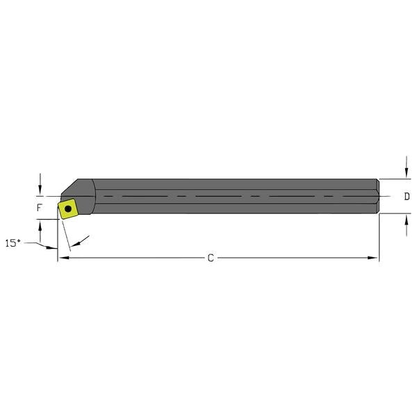 Indexable Boring Bar, S16R SSKCR4, 8 in L, High Speed Steel, Square Insert Shape
