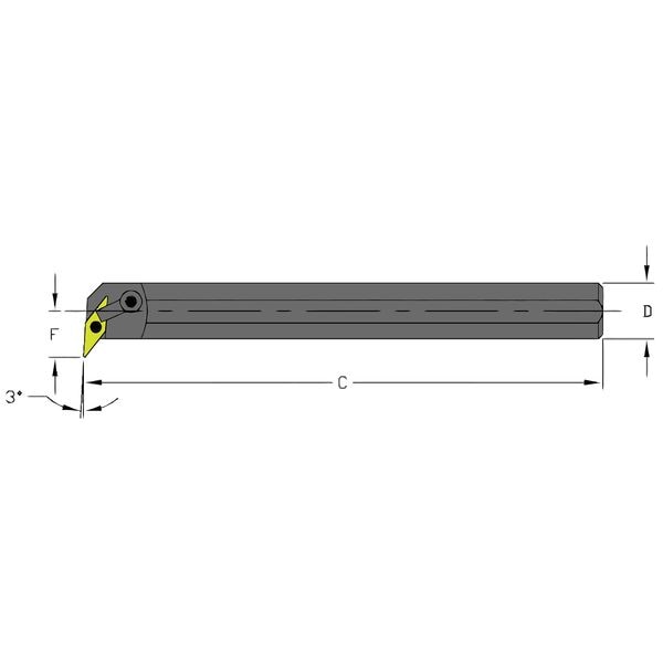 Indexable Boring Bar, S20T MVUNR3, 12 in L, High Speed Steel, 35 Degrees  Diamond Insert Shape