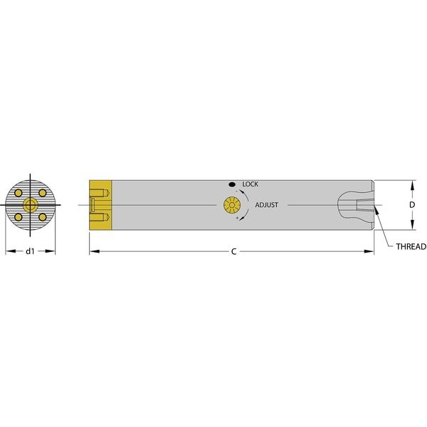 Indexable Boring Bar, SCFT B1000-10, 10 in L, Steel
