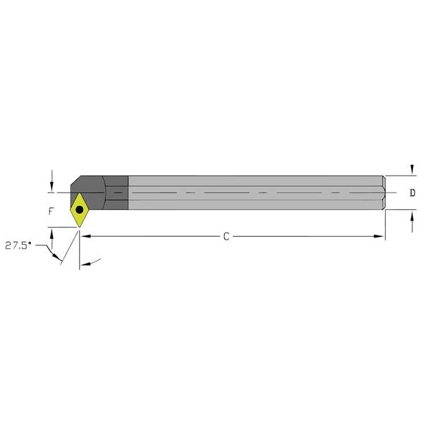 Indexable Boring Bar, E12S SDNCR3, 10 in L, Carbide, 55 Degrees  Diamond Insert Shape