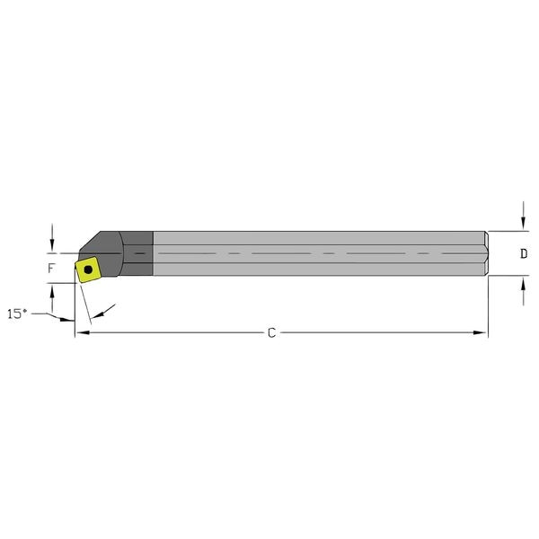 Indexable Boring Bar, E10S SSKCR3, 10 in L, Carbide, Square Insert Shape