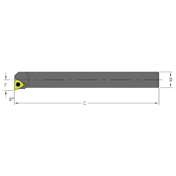 Indexable Thread Turning Tool Holder, D12S LSER3, 10 in L, High Speed Steel, Triangle Insert Shape