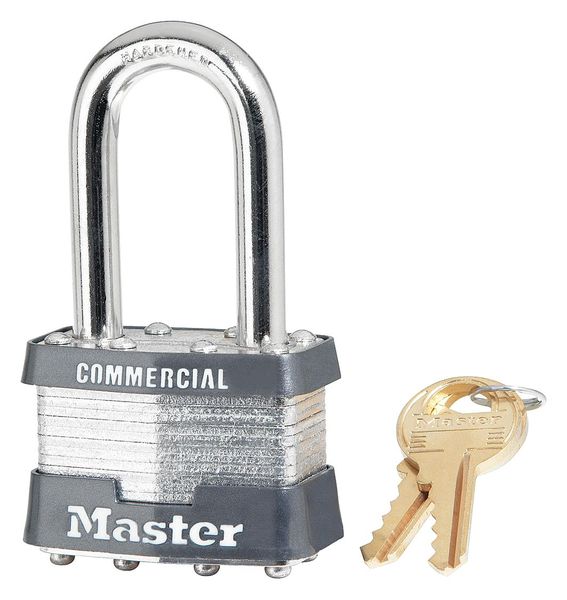 Padlock, Keyed Different, Long Shackle, Rectangular Steel Body, Steel Shackle, 3/4 in W