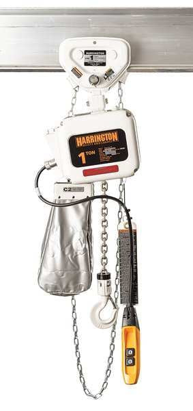 Electric Chain Hoist, 4,000 lb, 20 ft, Geared Trolley, White