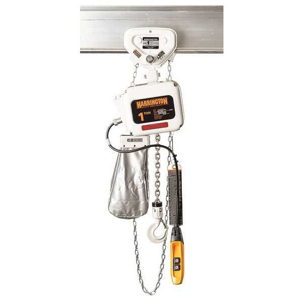 Electric Chain Hoist, 4,000 lb, 20 ft, Geared Trolley, White