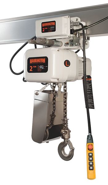 Electric Chain Hoist, 500 lb, 15 ft, Motorized Trolley, White