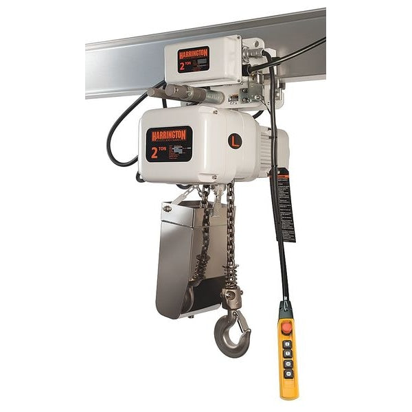 Electric Chain Hoist, 4,000 lb, 20 ft, Motorized Trolley, White