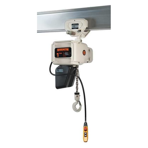 Electric Chain Hoist, 4,000 lb, 20 ft, Push Trolley, White