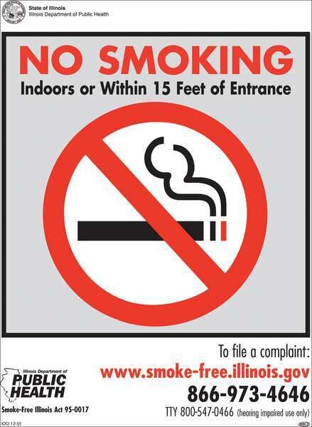 No Smoking Window Decal, Illinois, 7 in Height, 5 in Width, Plastic, Rectangle, English