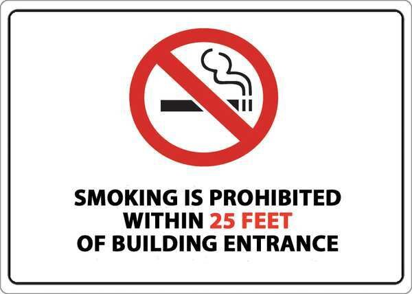 No Smoking Label, 5 in H, 7 in W, Plastic, Rectangle, English, 1869S