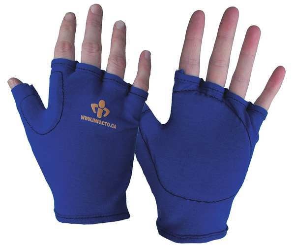 Impact Gloves, L, Bl/Yllw, Fingerless, Left