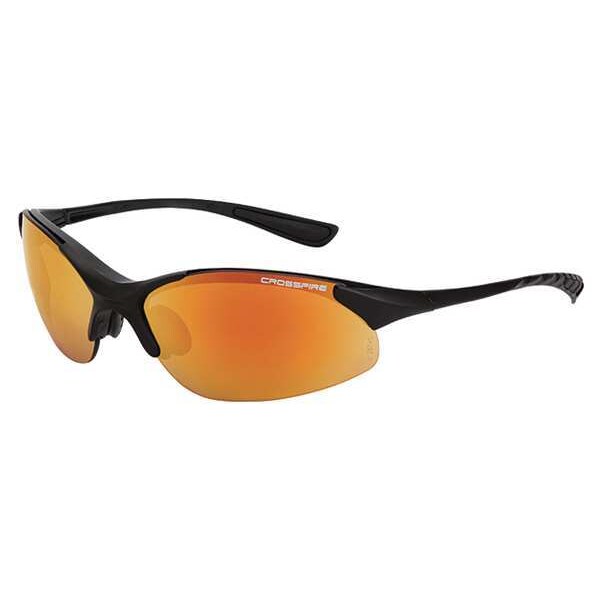 Safety Glasses, Wraparound Red Mirror Polycarbonate Lens, Scratch-Resistant