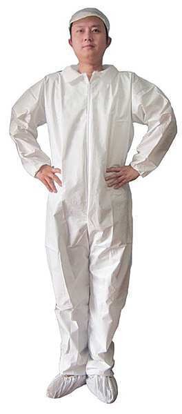 Collared Disposable Coveralls, 2XL, 25 PK, White, KeyGuard(R), Zipper