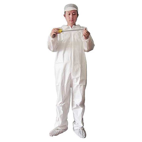 Collared Disposable Coveralls, L, 25 PK, White, KeyGuard(R), Zipper