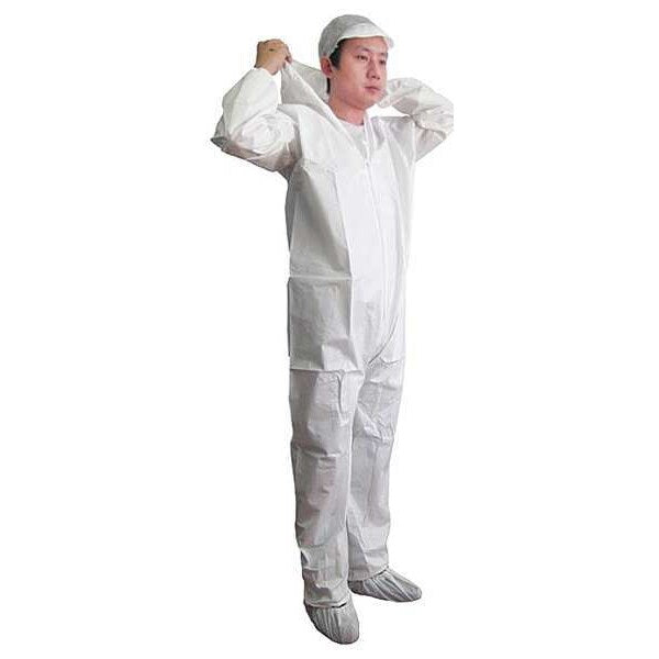 Hooded Disposable Coveralls, L, 25 PK, White, KeyGuard(R), Zipper