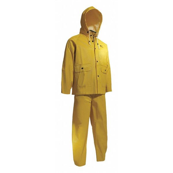 3-Piece Rainsuit, L, Yellow, Ribbed PVC
