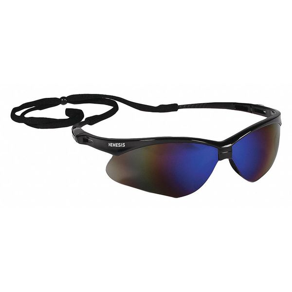 Safety Glasses, Wraparound Blue Mirror Polycarbonate Lens, Scratch-Resistant