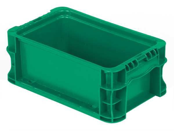 Straight Wall Container, Green, Plastic, 12 in L, 7 2/5 in W, 5 in H, 0.13 cu ft Volume Capacity